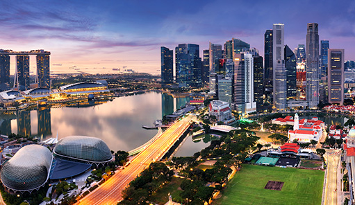 Sunrise in Singapore city, Marina bay.