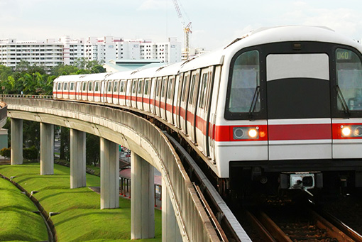 A travelling train showcasing Singapore's public transport.